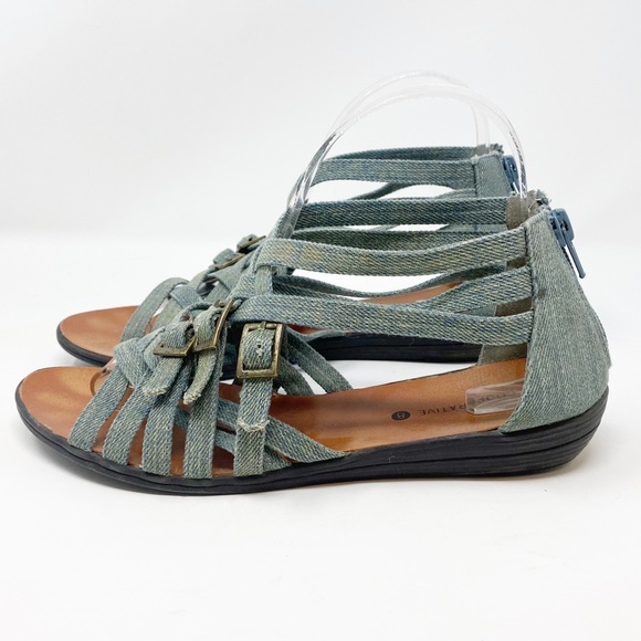 Urban Outfitters | Cooperative | Distressed Denim Strappy Sandal Size 8 - Picture 5 of 10